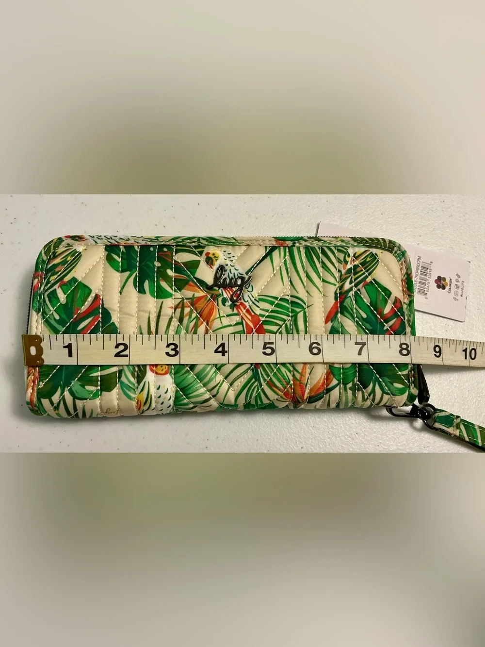 Lug Straddle Zip Around RFID Wristlet Waller Tropical Birds Cream NWT